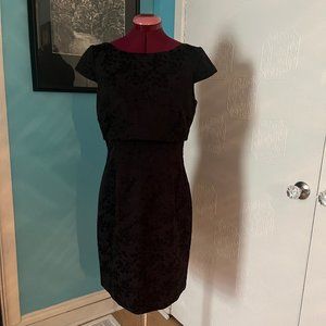 Black Brocade Sheath Dress with Cap Sleeves by Ellen Tracy